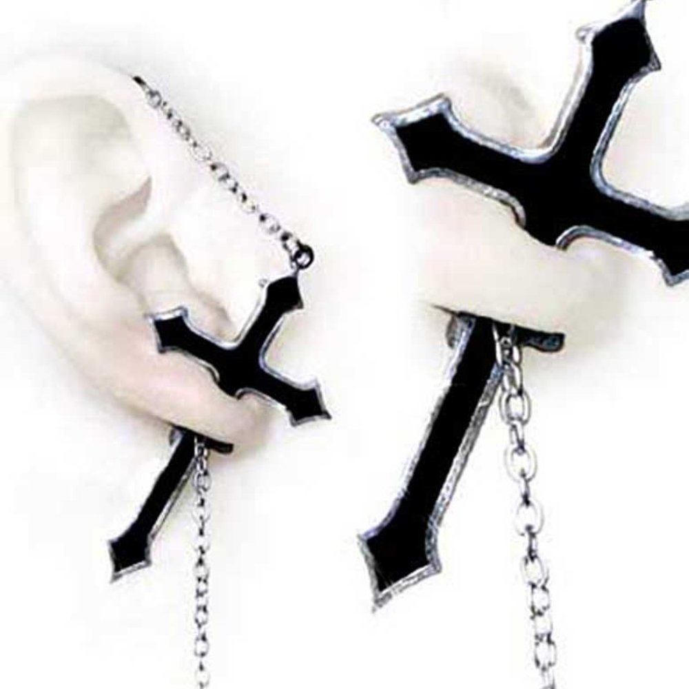 Alchemy Gothic Black Impalare Cross Single Earring New